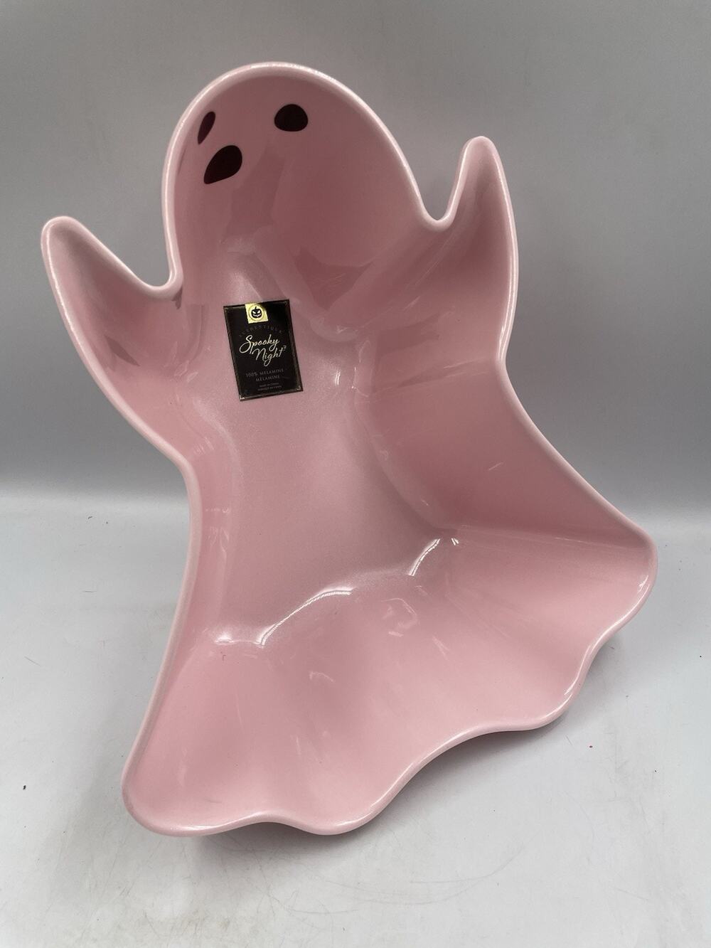 SPOOKY NIGHT Pink Halloween Ghost Melamine Large Candy Bowl NWT